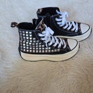 Studded High-Top Sneakers with Leopard Accents